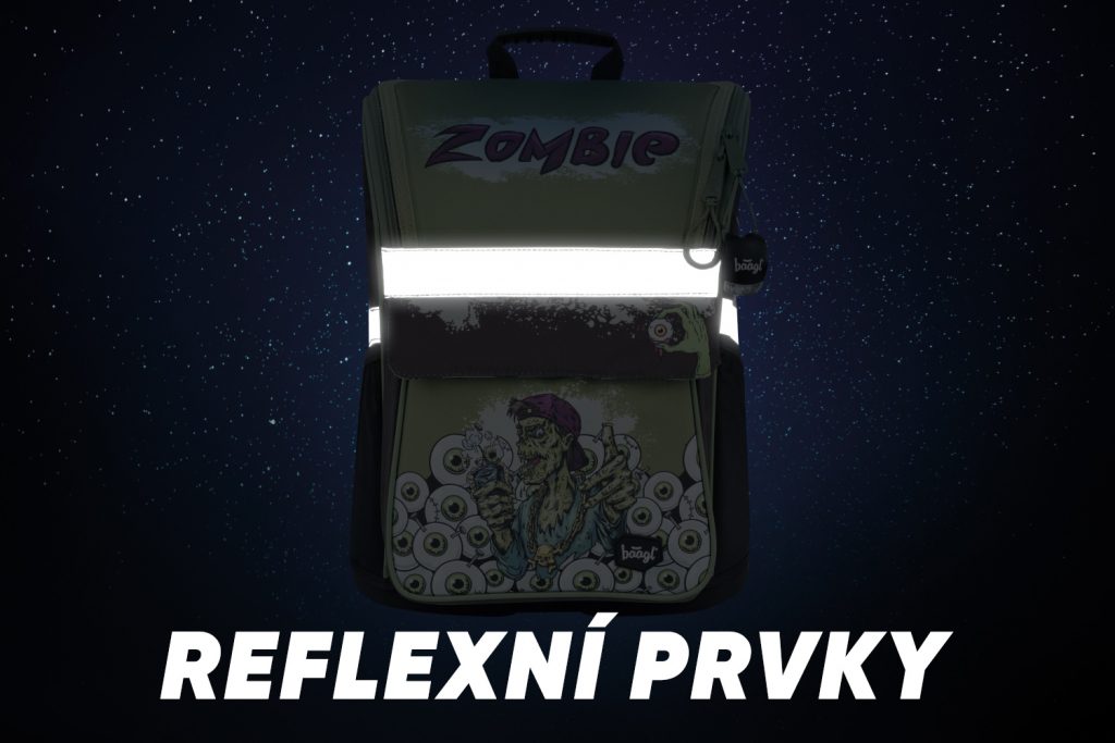Reflexní prvky aktovky Baagl Zippy Zombie.