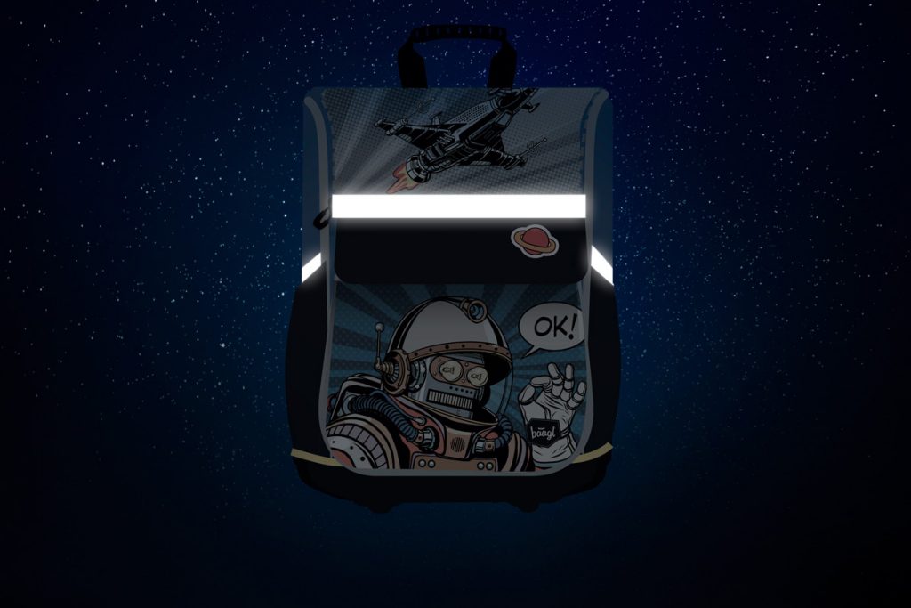 Reflexní prvky aktovky Baagl Zippy Spaceman.