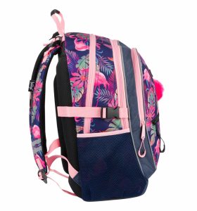 Batoh pro školáky Core Flamingo má na bocích kapsy na láhev na pití, či jiné drobnosti a kompresní popruh.