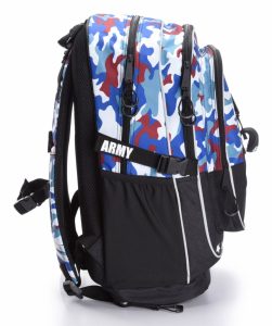 Batoh pro školáky Cubic Army má na bocích kapsy na láhev na pití, či jiné drobnosti a kompresní popruh.