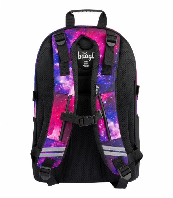 Ramenní popruhy batohu Skate Galaxy s balančními popruhy a hrudní přezkou.