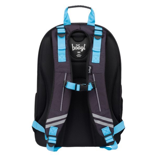 Ramenní popruhy batohu Skate Bluelight s balančními popruhy a hrudní přezkou.