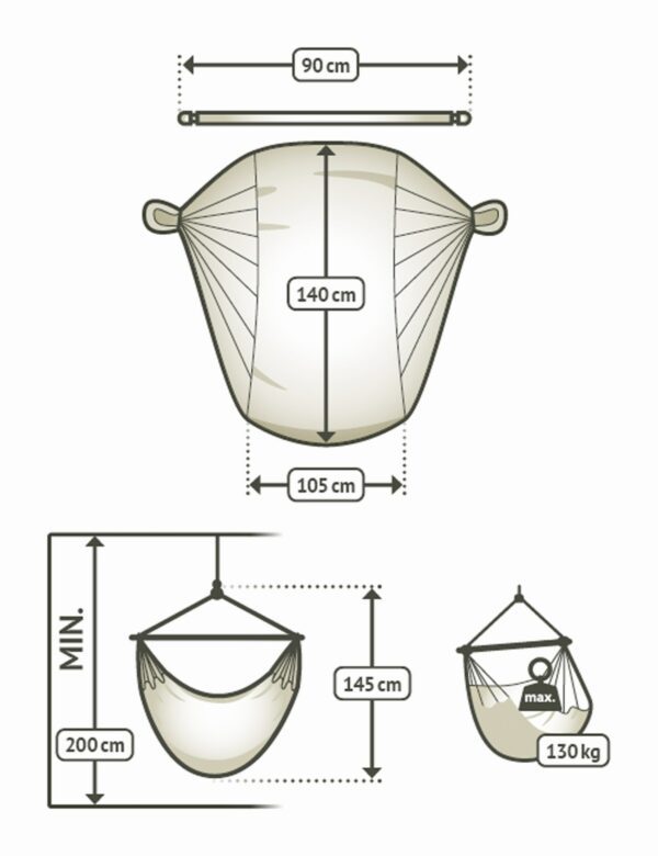 Závěsné houpací křeslo La Siesta Domingo Basic - lime - rozměry
