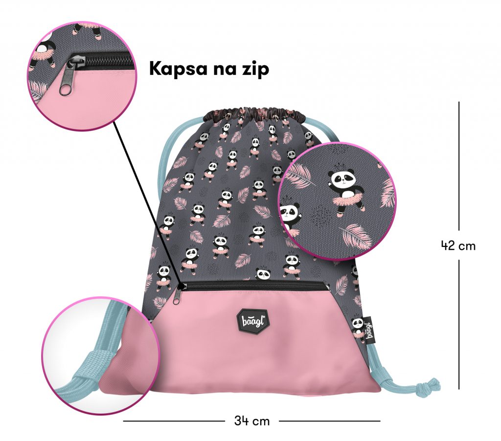 Školní set BAAGL Zippy Panda - aktovka, penál a sáček - Obrázek 15