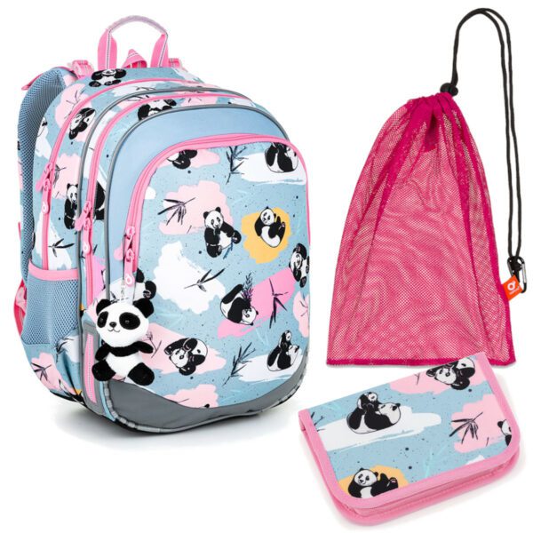 Školní set Topgal ELLY 22004 - školní batoh a penál s pandami, sáček na přezůvky
