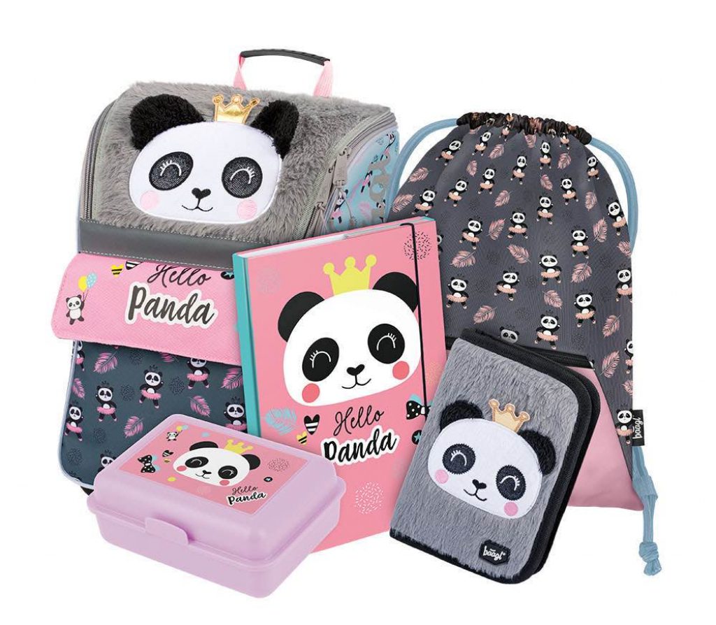BAAGL SET 5 Zippy Panda: aktovka, penál, sáček, desky, box