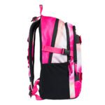 Kompresní popruh a kapsa na láhev na batohu Skate Pink Stripes.
