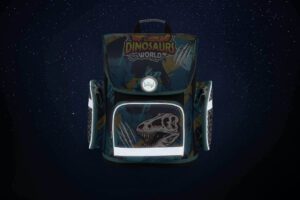 Reflexní prvky na zadní straně aktovky Baagl Ergo Dinosaurs World.