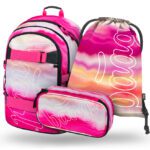 BAAGL 3 SET Skate Pink Stripes: batoh, penál, sáček