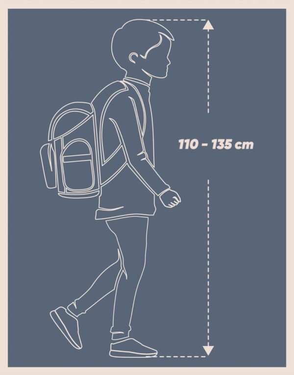 Školní batoh Airy je vhodný pro výšku 110 - 135 cm