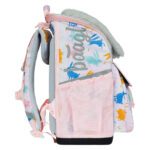 Boční pohled na aktovku Zippy Bunny. Vidět jsou balanční popruhy, které přitáhnou aktovku k zádům.