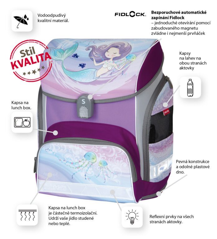 Vlastnosti a funkce aktovky Stil Sleepy Mermaid.
