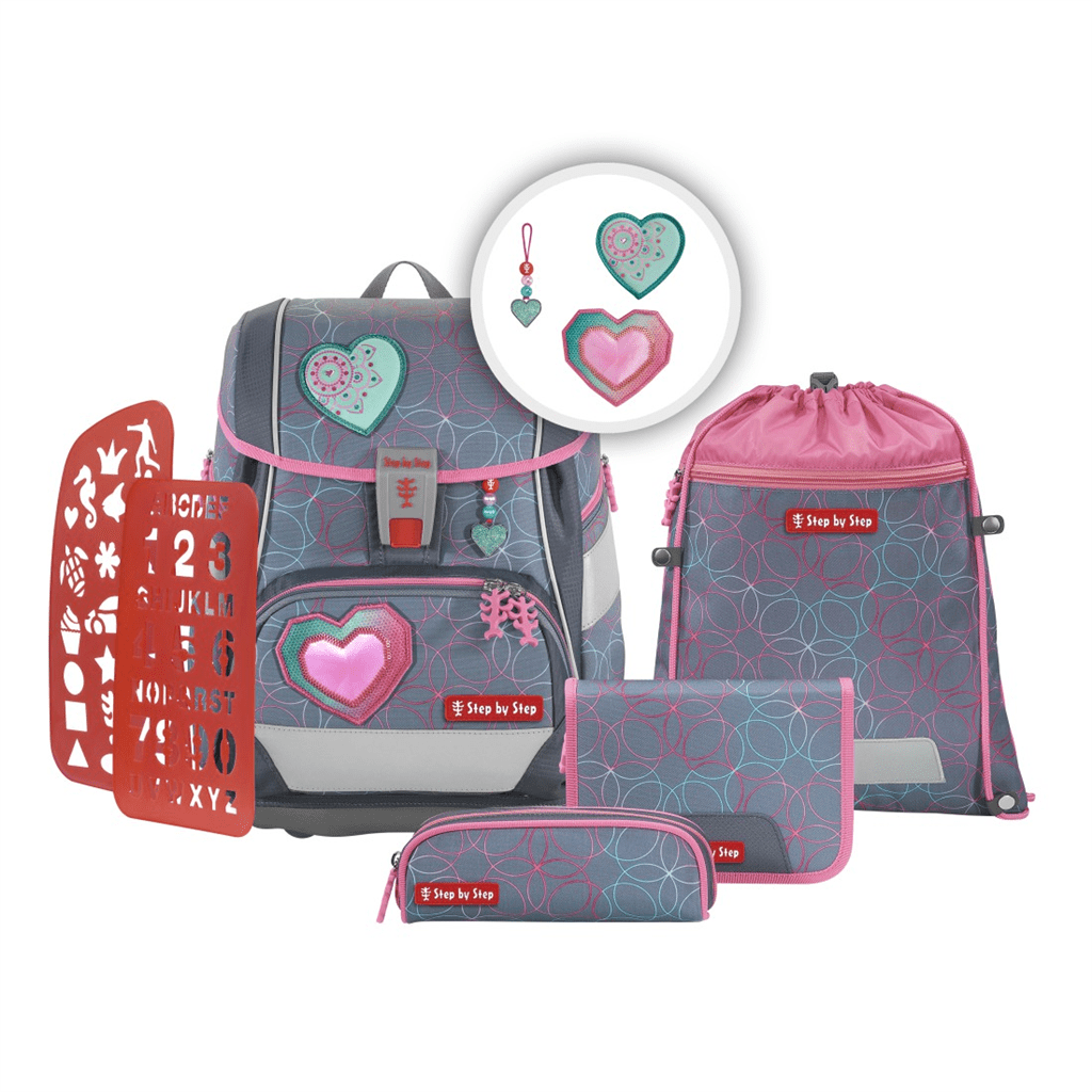 Školní aktovka/batoh 2IN1 PLUS pro prvňáčky – 6dílný set, Step by Step Glitter Heart Hazle - Obrázek 2