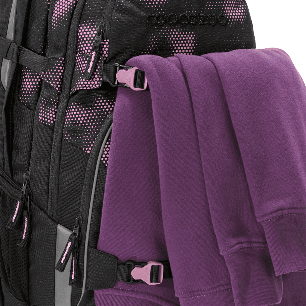 Na upevňovací pásky na batohu PORTER Pink Illusion lze upevnit skateboard, oblečení apod.