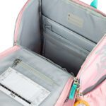 Netradiční směr otvírání aktovky Zippy Duha růžová s uzavíráním na zip.