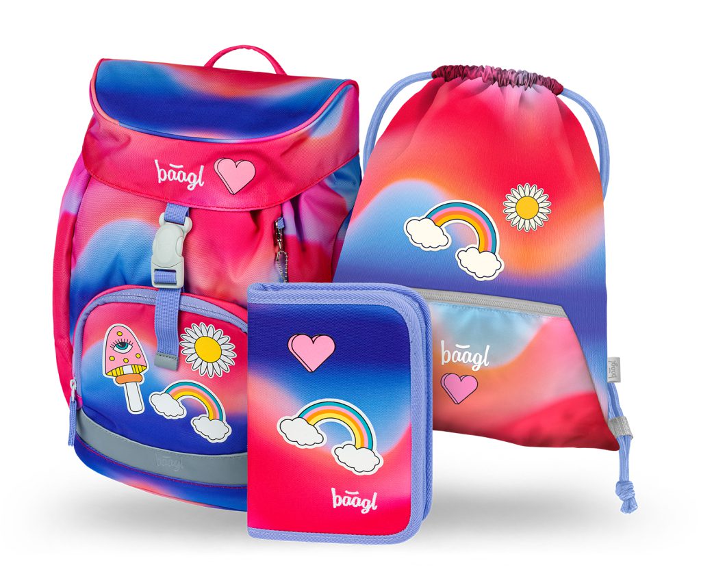 BAAGL 3 SET Airy Duha červený: batoh, penál, sáček