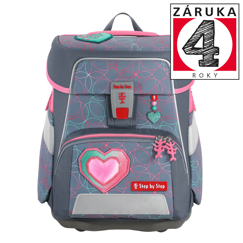 Školní aktovka SPACE pro prvňáčky - 5-dílný set, Step by Step Glitter Heart Hazle, certifikát AGR