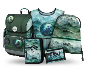 BAAGL SET 5 Ergo Dino: aktovka, penál, sáček, zástěra, peněženka