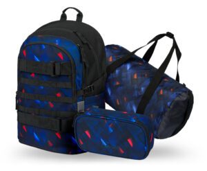 BAAGL SET 3 Skate Indigo: batoh, penál, sportovní taška GRS