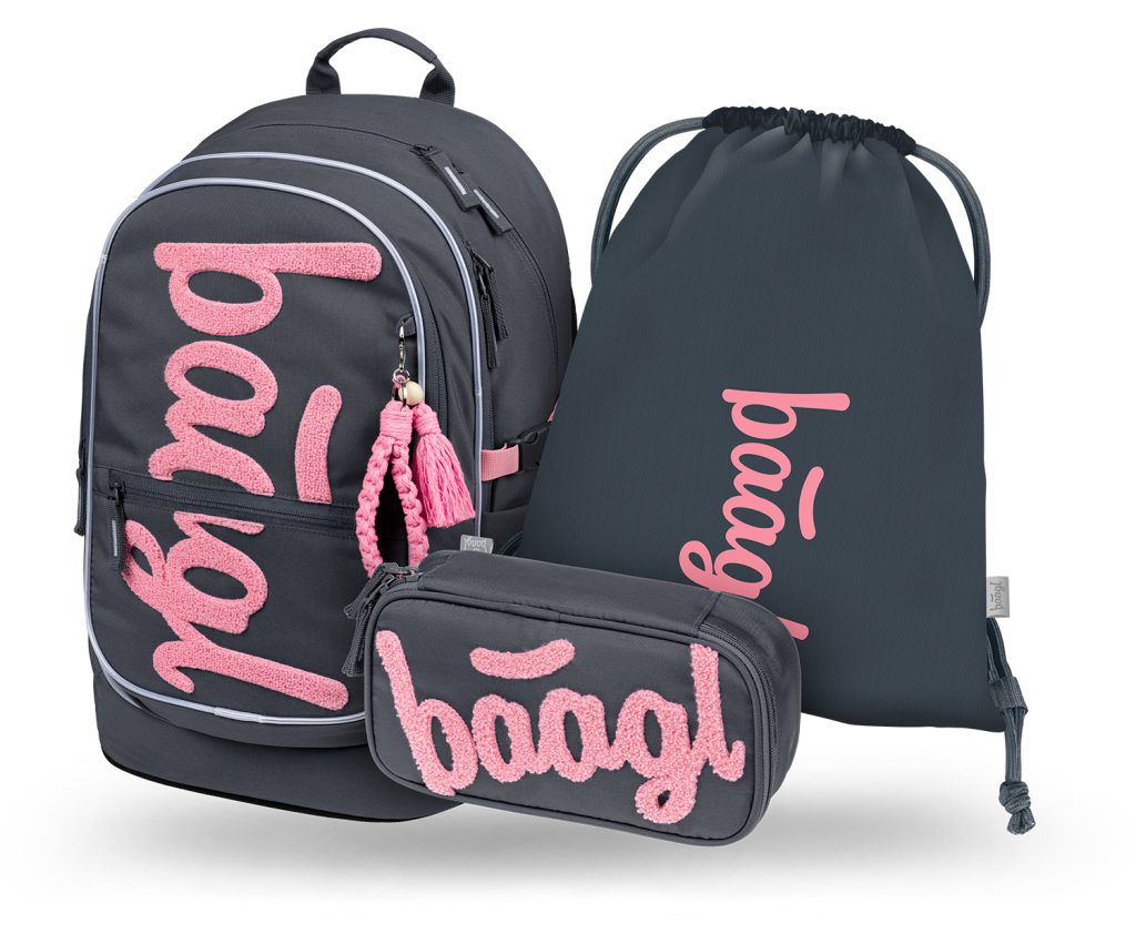 BAAGL SET 3 Core Logo růžový: batoh, penál, sáček GRS
