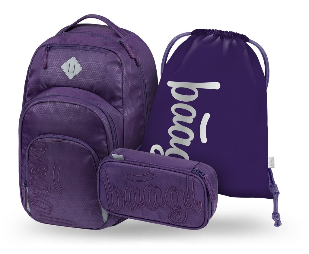 BAAGL SET 3 Coolmate Plum: batoh, penál, sáček