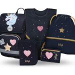 BAAGL SET 5 Ergo Unicorn Gold: aktovka, penál, sáček, zástěra, peněženka