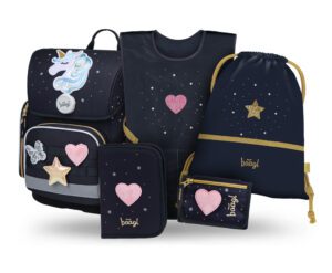 BAAGL SET 5 Ergo Unicorn Gold: aktovka, penál, sáček, zástěra, peněženka