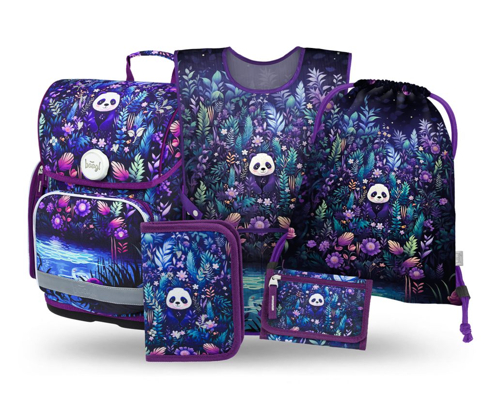 BAAGL SET 5 Ergo Jungle Panda: aktovka, penál, sáček, zástěra, peněženka