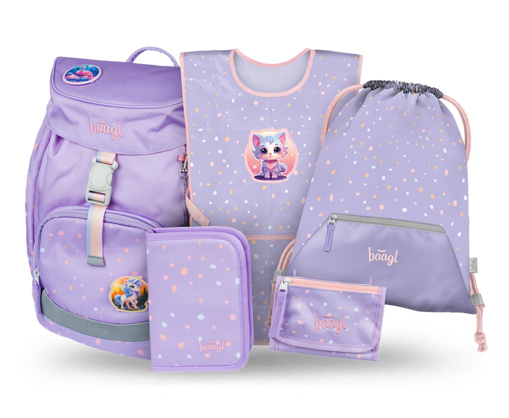 BAAGL SET 5 Airy Mazlíčci: batoh, penál, sáček, zástěra, peněženka