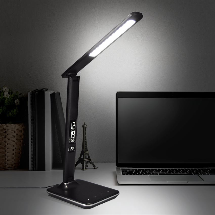 Solight LED stolní lampička s displejem, 9W, volba teploty světla, kůže, černá - Obrázek 10